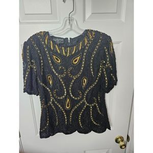 Royal Feelings Size Medium Silk Beaded Top Vintage